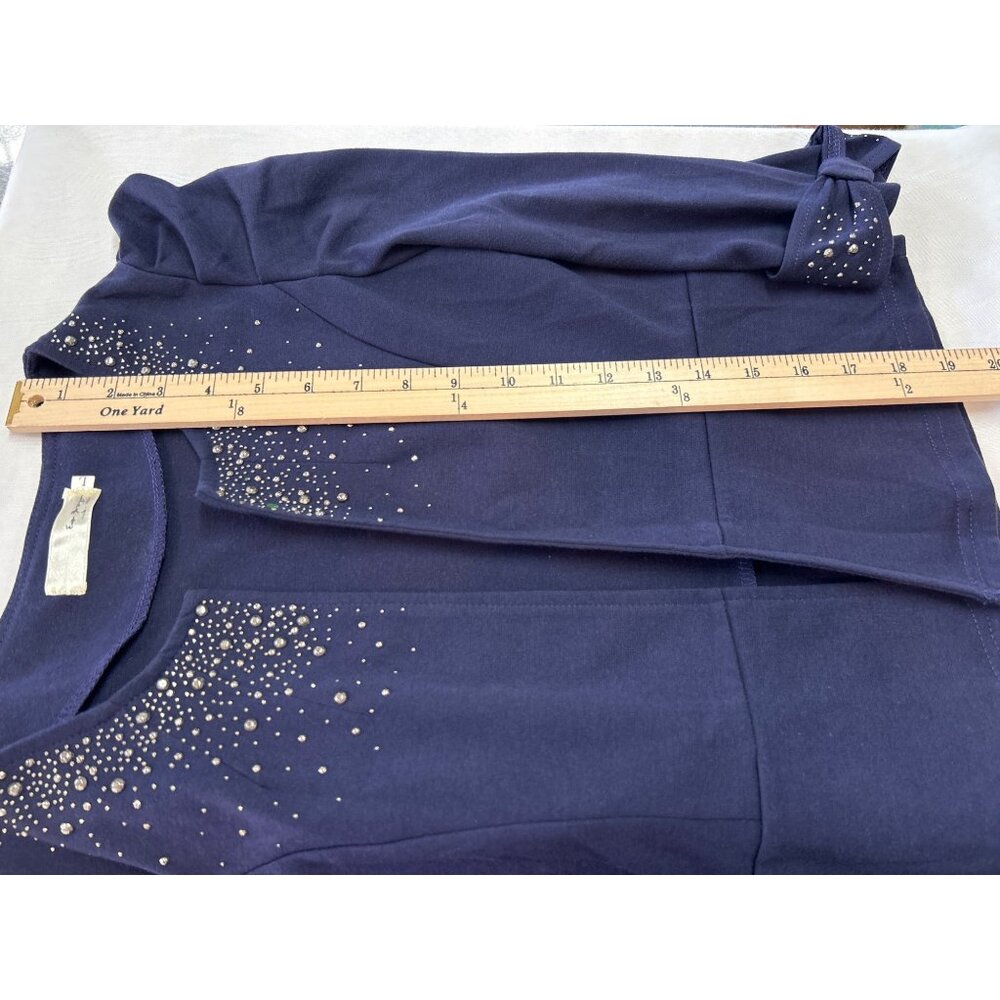 Eva Braun Puff Sleeve Cardigan Jacket Womens SM Navy Blue Rhinestone - Picture 10 of 10